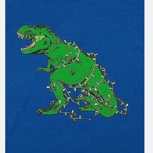 Boys Blue Christmas Tree Rex Long Sleeve TShirt Dinosaur T-Rex Tee Shirt - Picture 2 of 2